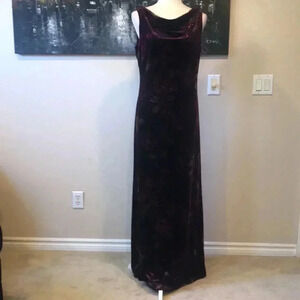 Vintage Purple Velvet Scoop Neck Floral Glitter Low Back Dress-Size 8